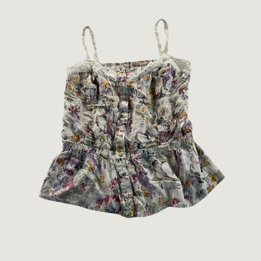 Atmosphere Floral Ruffle Camisole Top Viscose Size XS/S Covered Buttons Boho